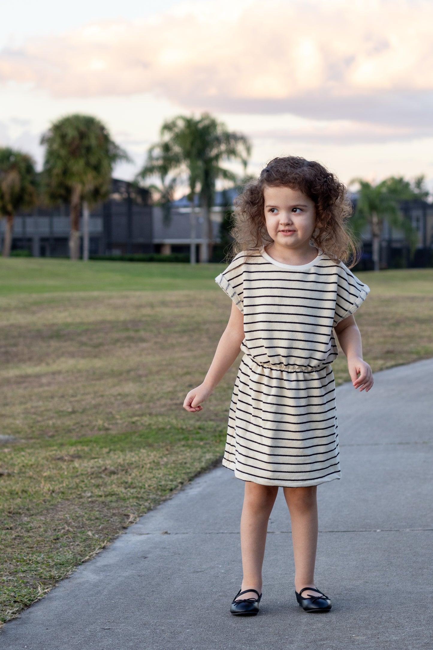 Laundered High Loop French Terry - Black and Cream Wide Stripe