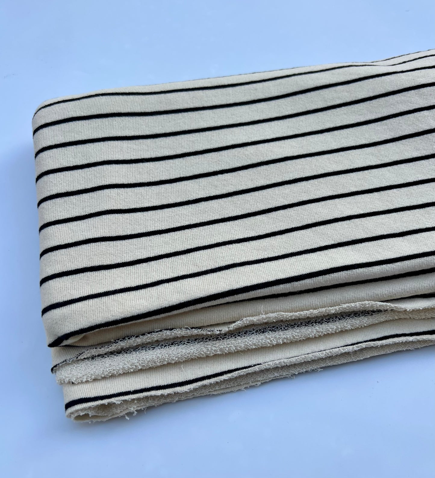 Laundered High Loop French Terry - Black and Cream Wide Stripe