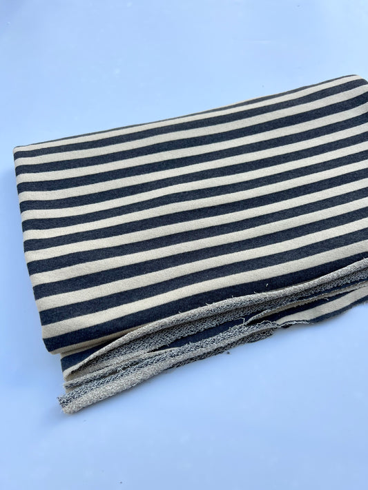 Laundered High Loop French Terry - Charcoal and Cream Stripe